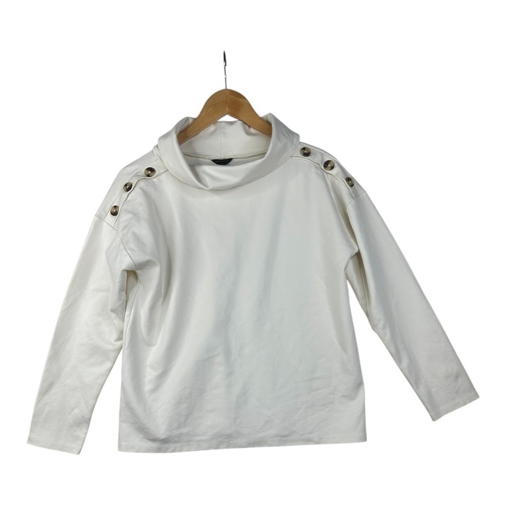 Ann Taylor Long Sleeve Button Detail Cowl Neck Sweater size XS White